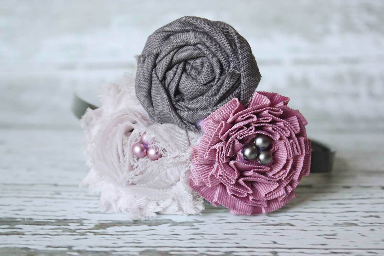 Starlit Night - Ava ruffled ribbon rosette and chiffon flower headband