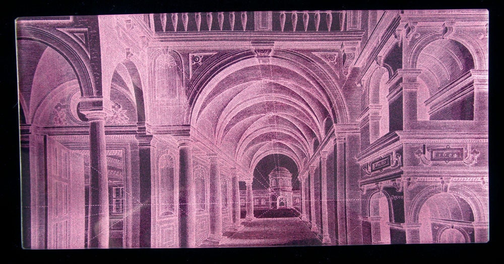 Purple Architectural Perspective Decoupage Under Glass Plate