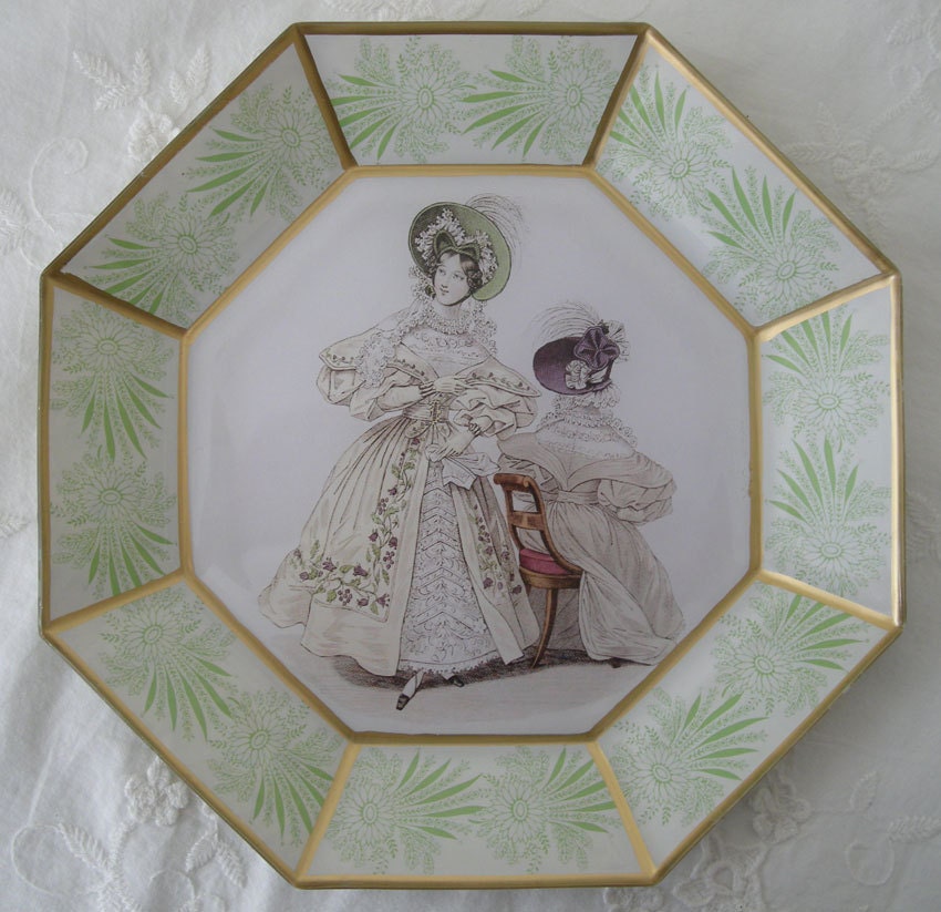 Green French Fashion Decoupage Plate