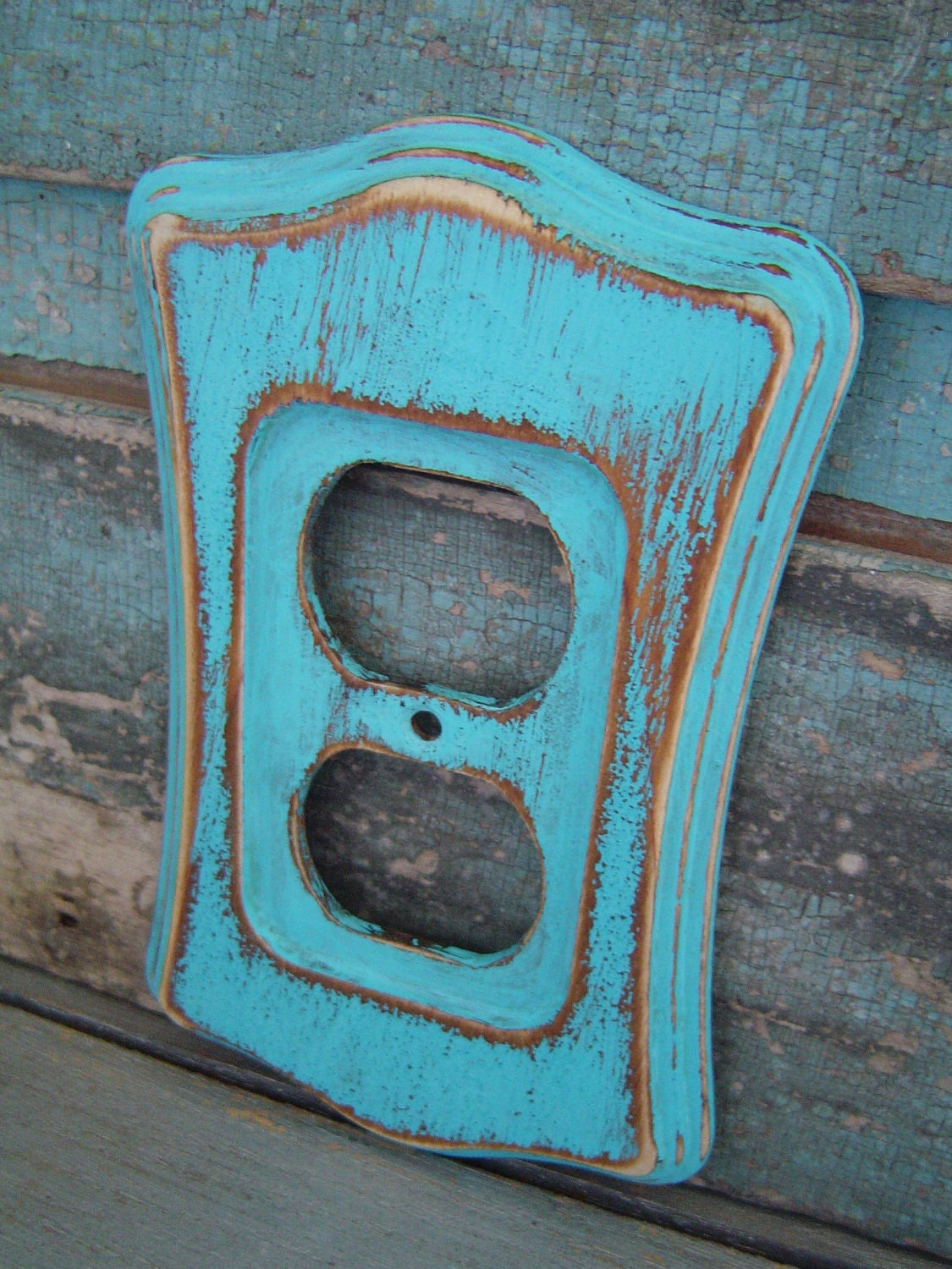 Outlet Cover Plate Turquoise Distressed Wooden