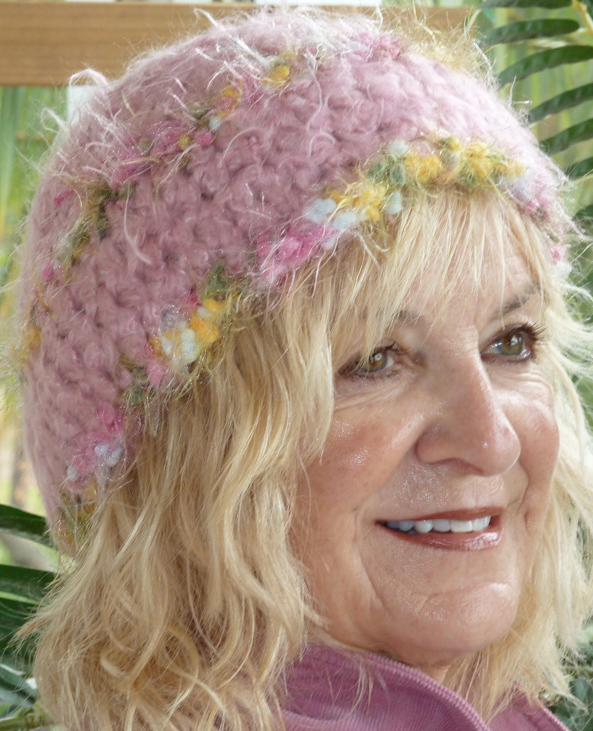 Pink Crochet Hat Woman Winter