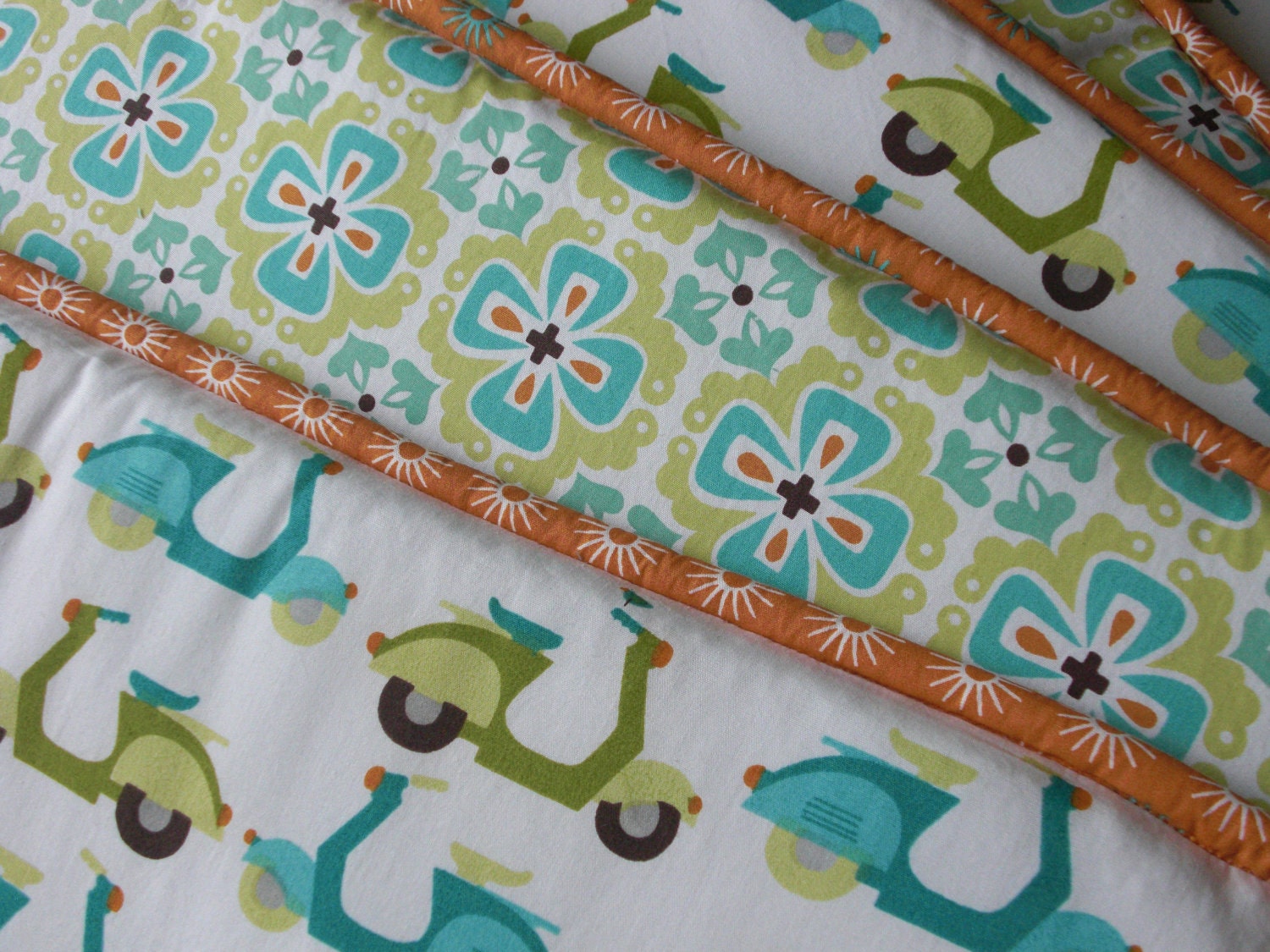 Custom Crib Bumper with Fabric Ties and Piping