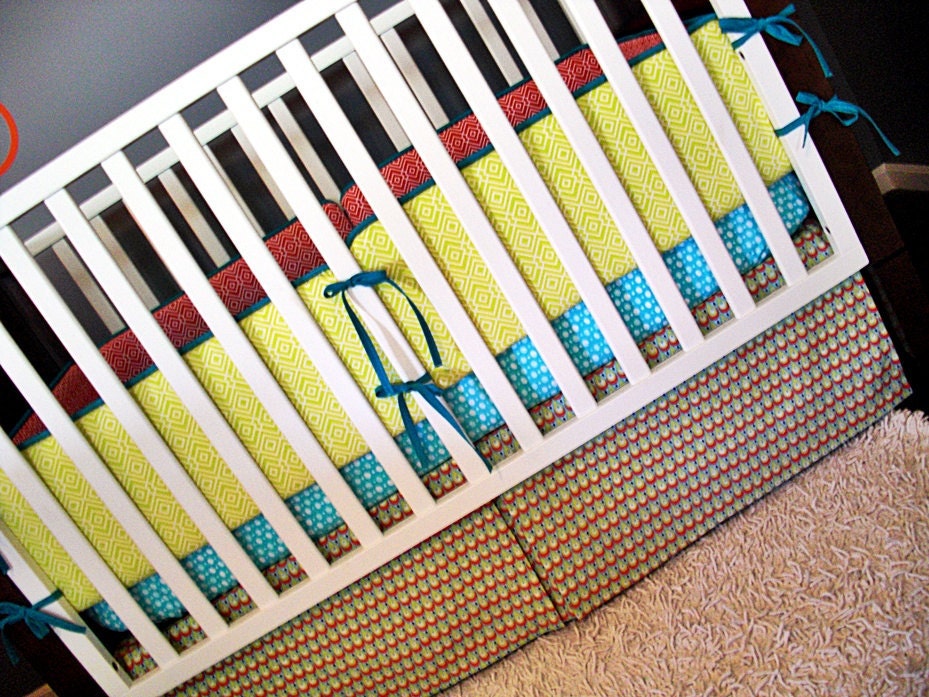 Bumper/ Sheet/ Skirt/ Fabric Ties & Piping Upgrade Included (Modern Baby Bedding Crib Set)