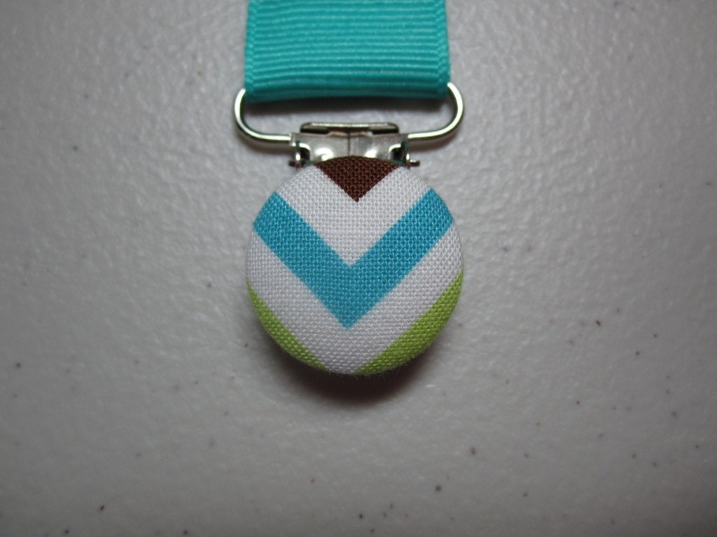 Chevron Zigzag Pacifier Clip - Calypso Turquoise Grosgrain Ribbon Paci Clip - Baby Boy or Girl - Optional Add On Embroidery