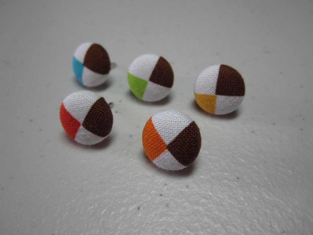 Pushpins - Bold Primary Color Argyle Pendants - Set of 5 - Fabric Cover Button Pushpin Thumbtacks