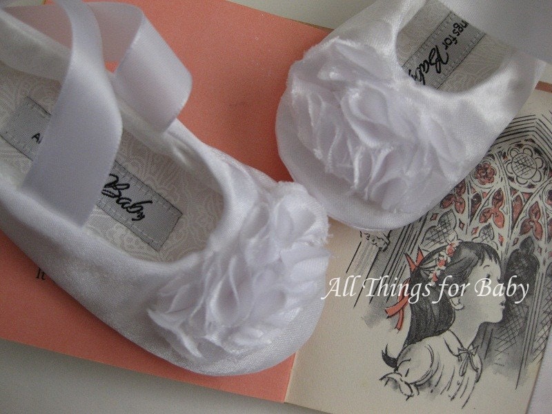 White baby girl shoes baptism christening- Pure White