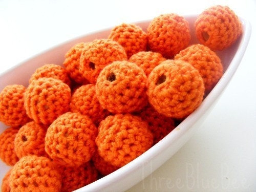 Organic Orange Crochet Beads 12 Pieces