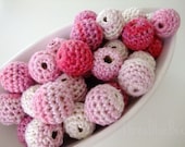 Organic Crocheted Pink White Beads 12 Pcs