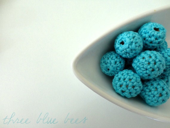 Sky Blue Organic Crocheted Beads 12 Pieces