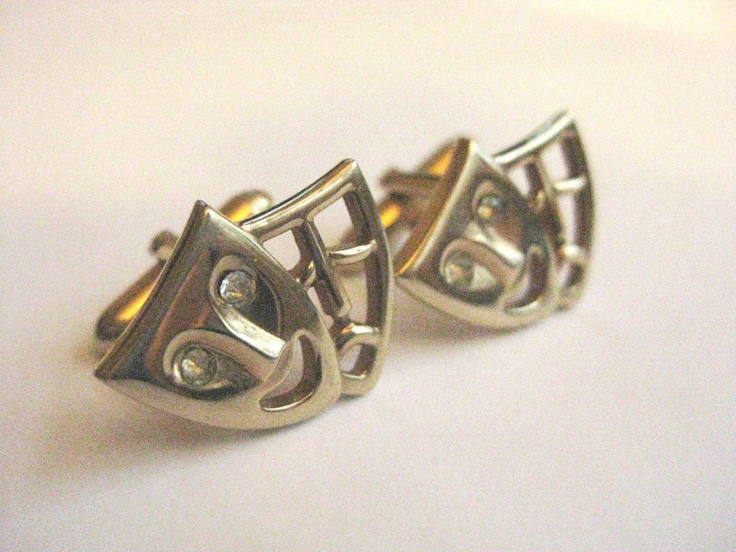 Vintage Swank  Cuff links Comedy Tragedy Masks Gold tone rhinestones FREE Shipping