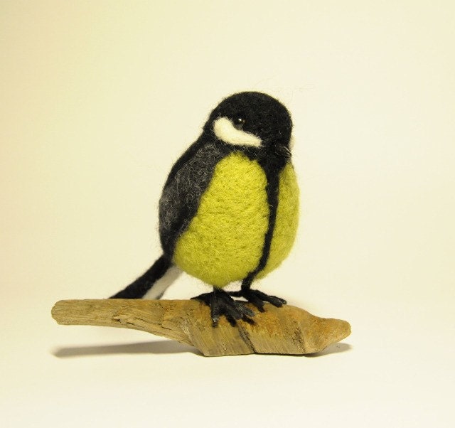 Handmade felted wool bird titmouse