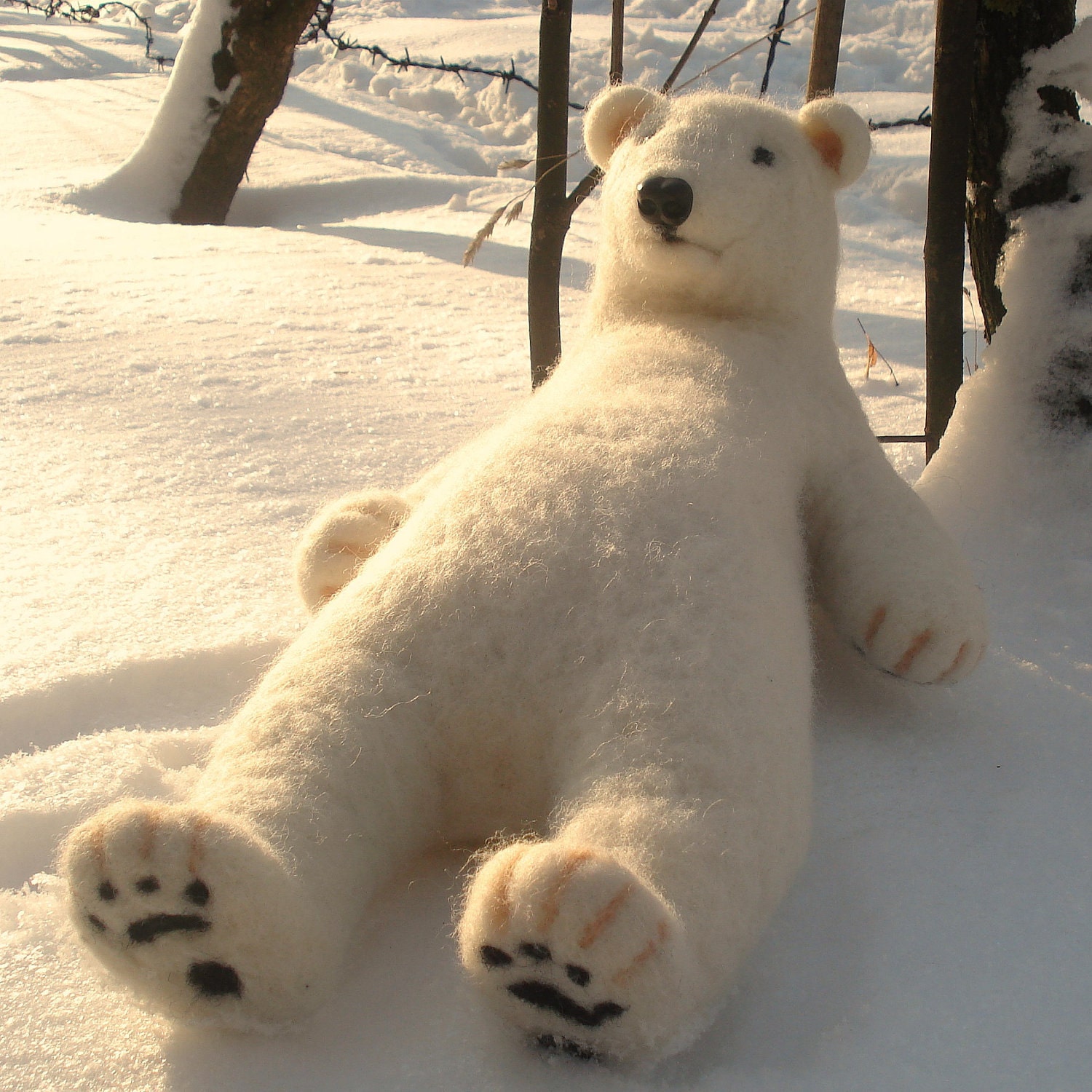 Big white wool polar bear - Handmade needle felted work - Gift