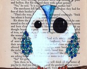 Owl custom drawing on old book page- own your own one of a kind owl on paper - eco / green / recycled / fantastic
