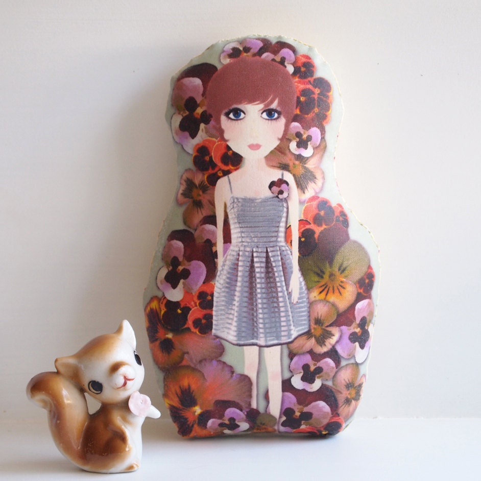 Home Decor Art Cloth Doll Corrine La Fluer  In The Pansy Patch
