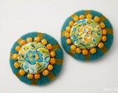 Covered Liberty Buttons Embellished set of 2 Home Decor  - 1.49inch (38mm)  - Teal