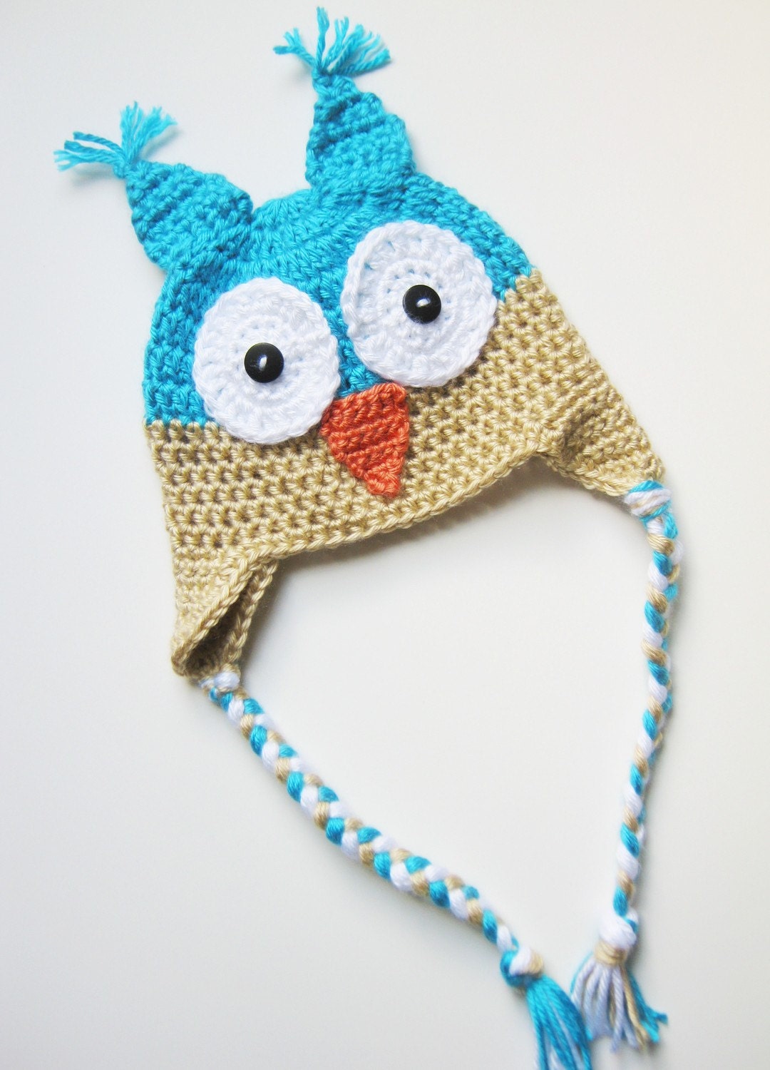 Crochet Baby Owl Hat with Earflaps Made to Order 12 to 24 months