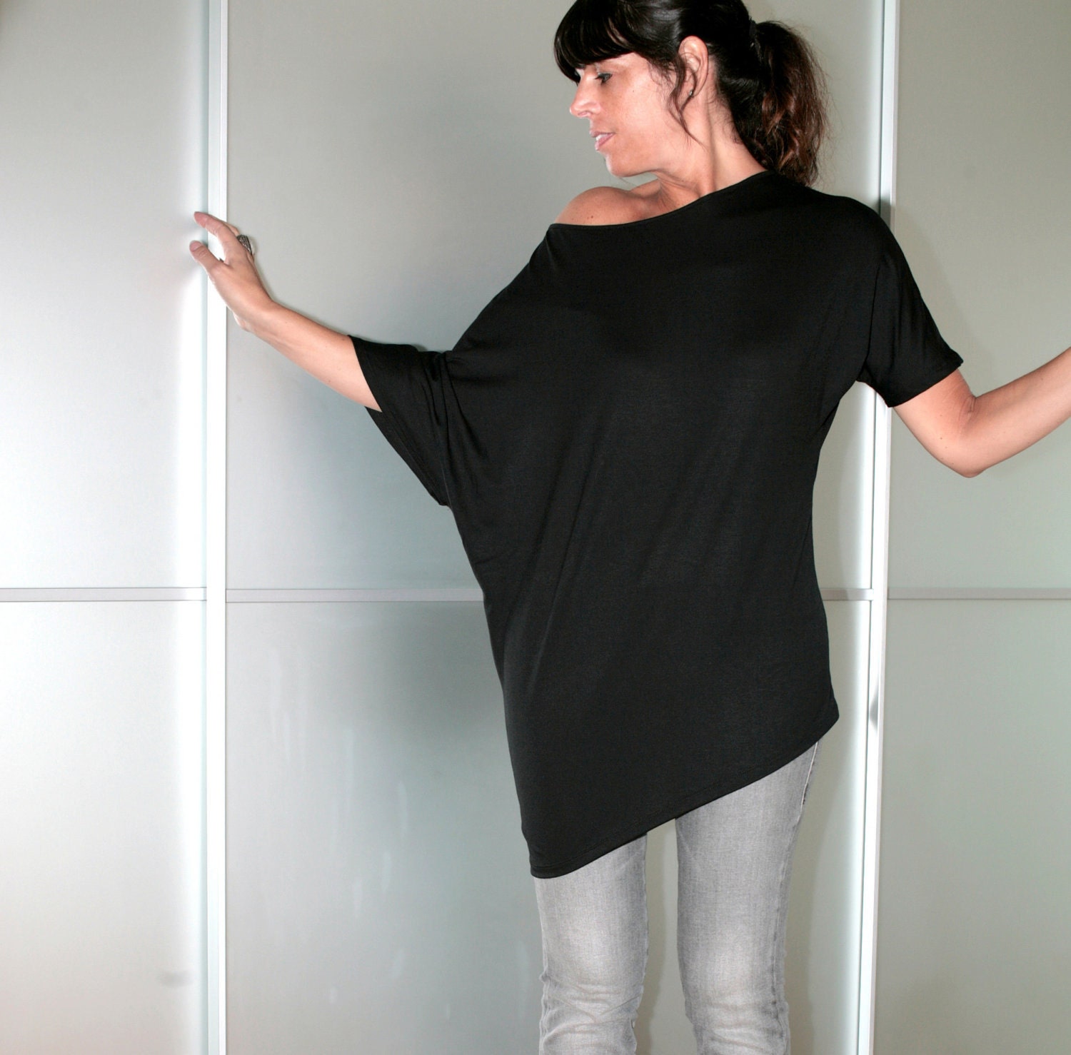 Black Asymmetrical One Shoulder Top Size S M L