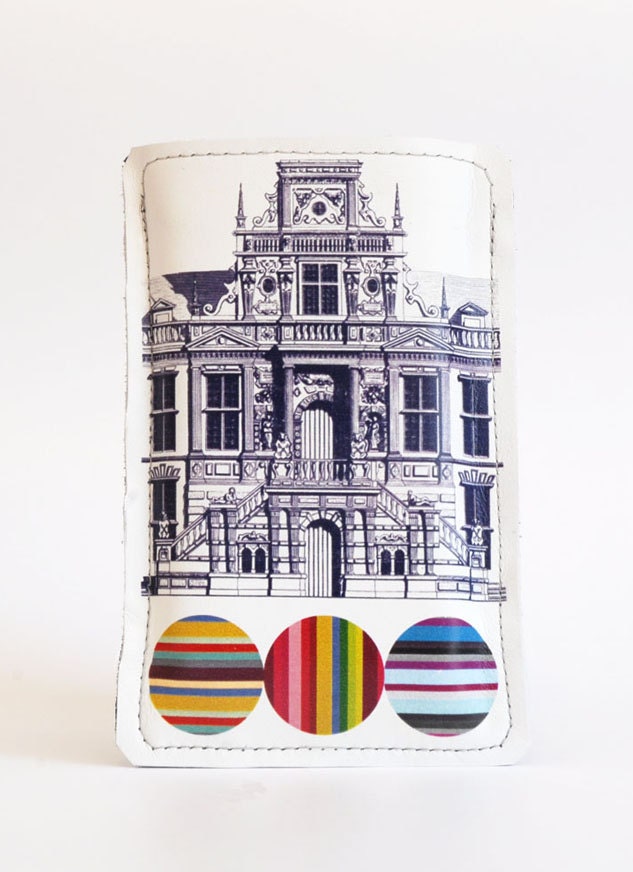 iPhone 4 case Indigo Architectural and Candy Stripe Circles Leather iPhone case suits smart phones exc Blackberry and HTC HD - Free Shipping