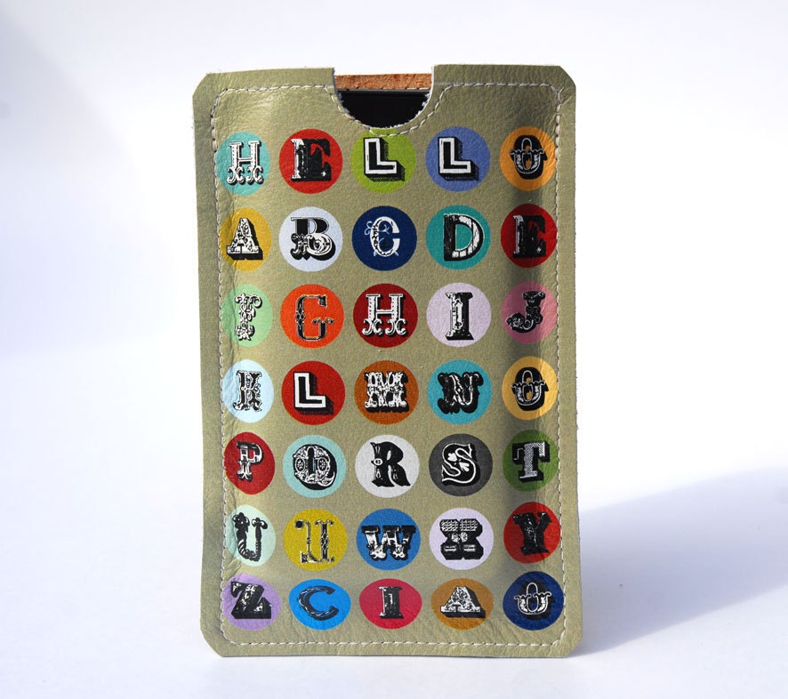 iPhone 4 Cover / iPod Case Hello Ciao Alphabet Design printed on leather for all smart phones except Blackberry and HTC HD - Free Shipping