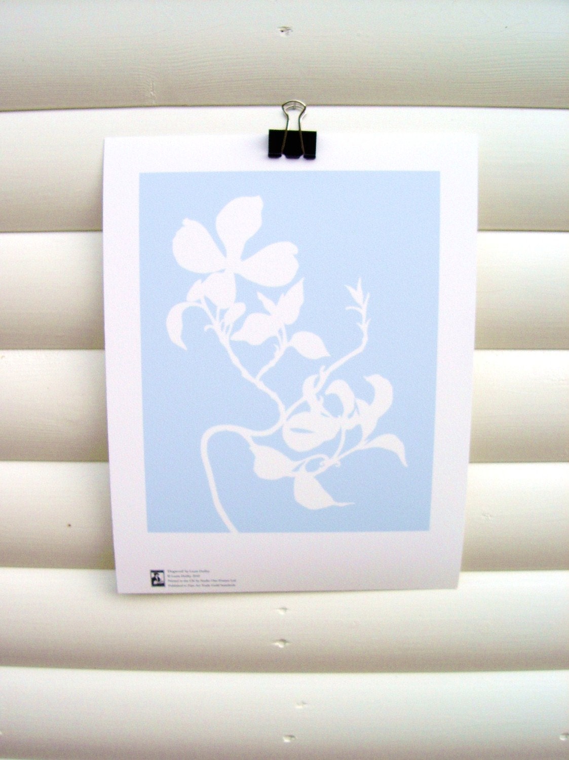 Art Print 10x8 - Pale Blue Dogwood - Modern Botanical Floral Pretty Papercut Design