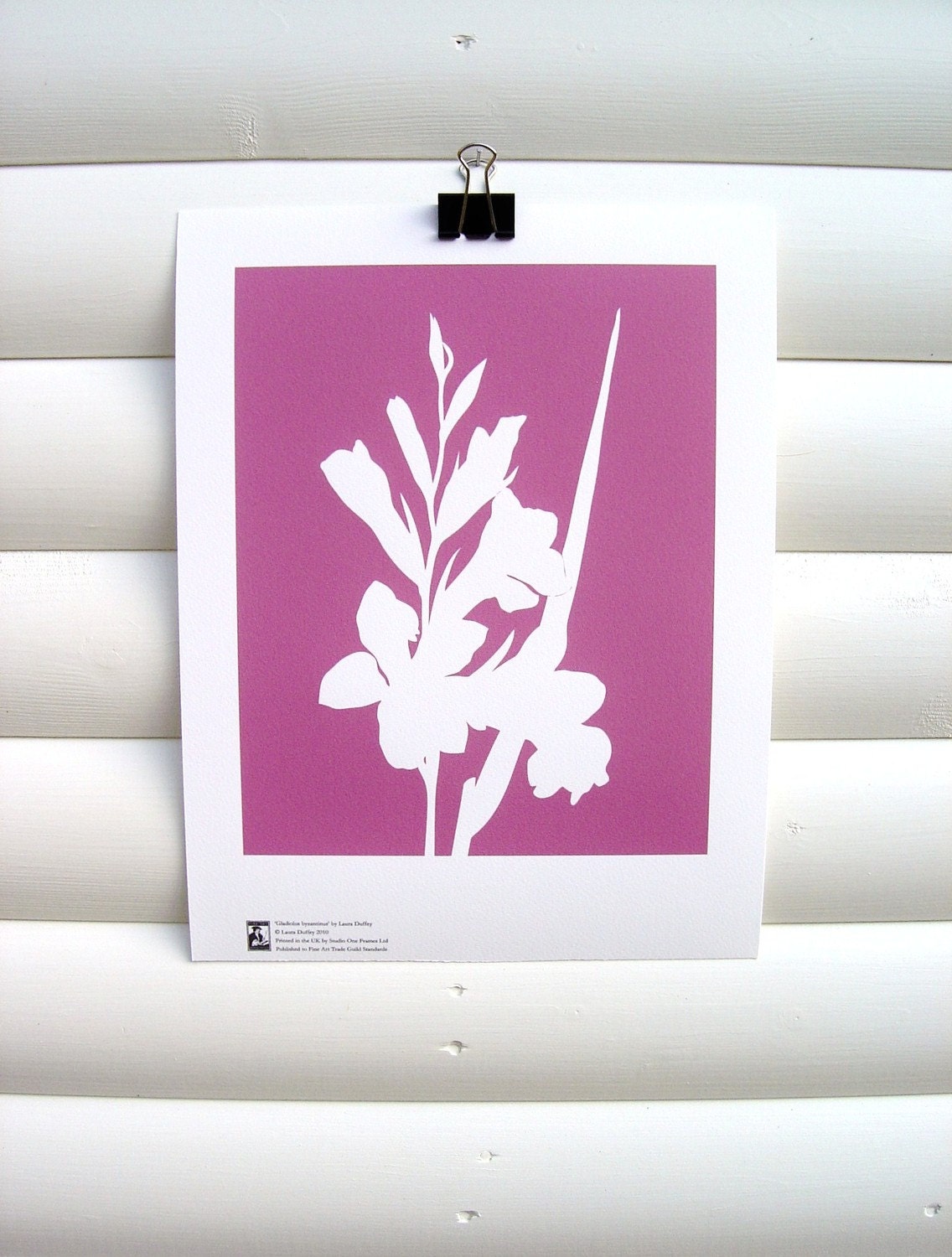 Botanical Art Print Pink Gladiolus - Modern Botanical Flower Garden Floral Nature Paper cut Design 10 x 8