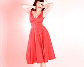 Pin Up, Vintage style, Matt Red Satin Full Circle Prom Dress, handmade, made to measure, any size