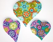 Hearts, CHILDREN'S WALL DECOR, Carnival Bloom, set of three, turquoise, blue, green, purple, girl, fabric, room decor, love, nursery, baby