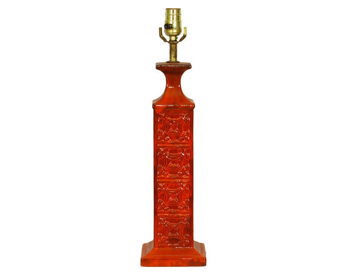 Orange Textured Vintage Pottery Lamp