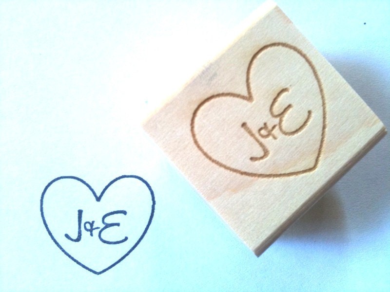 Custom Heart Stamp. Custom Stamp w/ Heart & Initials for DIY Wedding Decor. 1"x1"