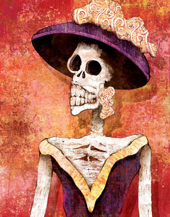 Dia de los Muertos Funeral Calavera - 12x18 High Quality Art Print