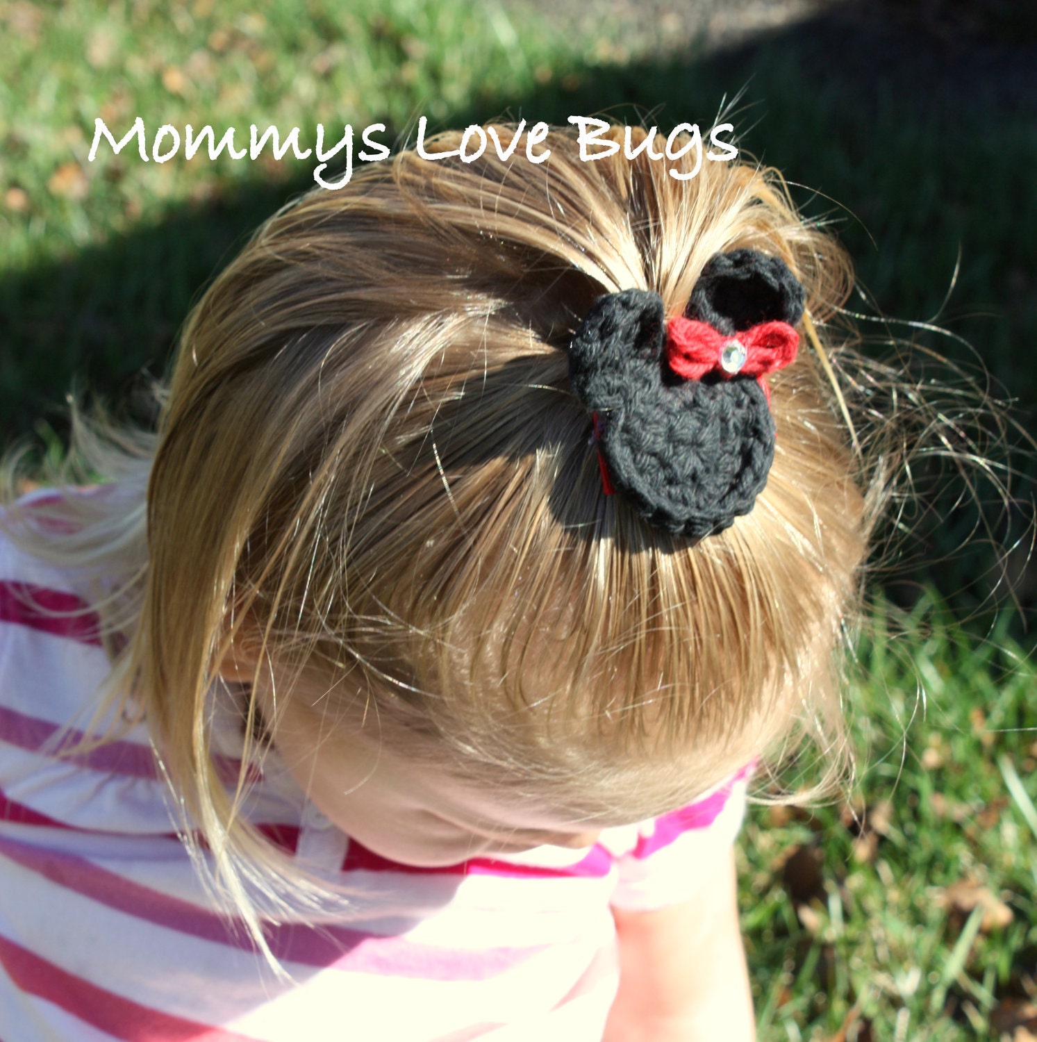 Minnie Mouse Inspired Crochet Hair Clip with Diamond