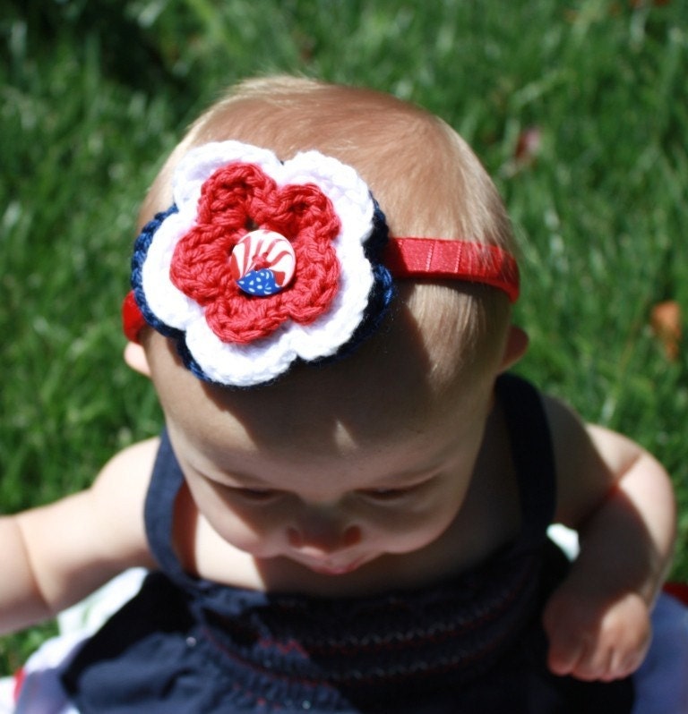Red White and Blue Flag Crochet Hair Clip (Clip Only)