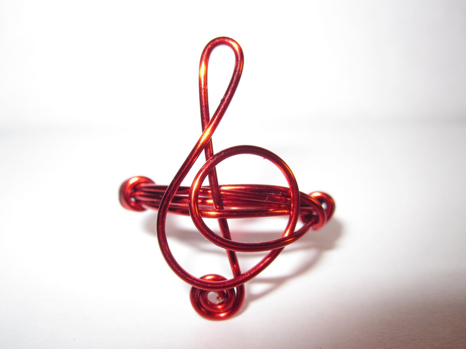 Red Treble Clef Ring Wire Wrapped Unique Gift For Her