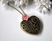 Antiqued Filigree Heart Charm Necklace