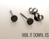 Black Stud Earrings - Black Gold over 925 Sterling Silver - For Men or Women - Cartilage Helix Tragus - Nail it Down Round XS Disc (420J)