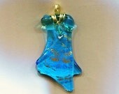 Fused Turquoise Glass and Wire  Wrap Pendant with Gold Dragonfly........MARLO.