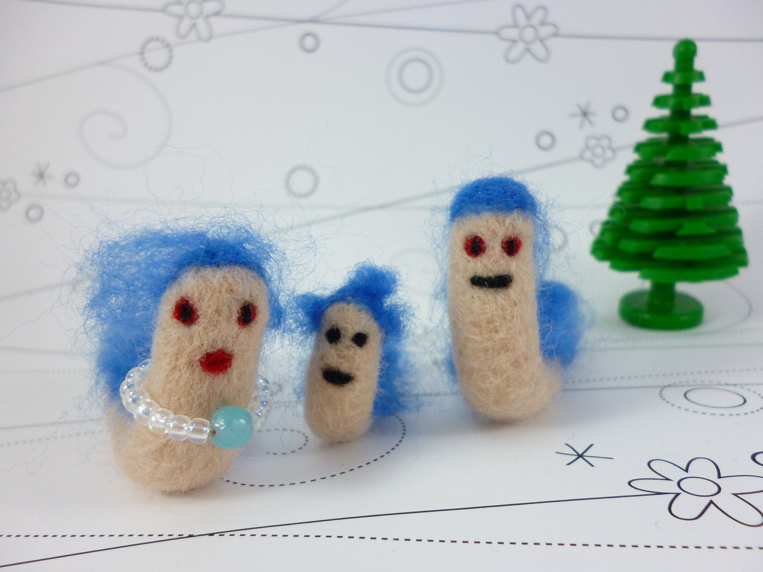 Ello Labyrinth Blue Worm's Family Unique Needle Felted Sculpture