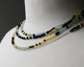 SALE - 30% OFF-  extra LONG very delicate sterling silver and multicolor gemstone beads
