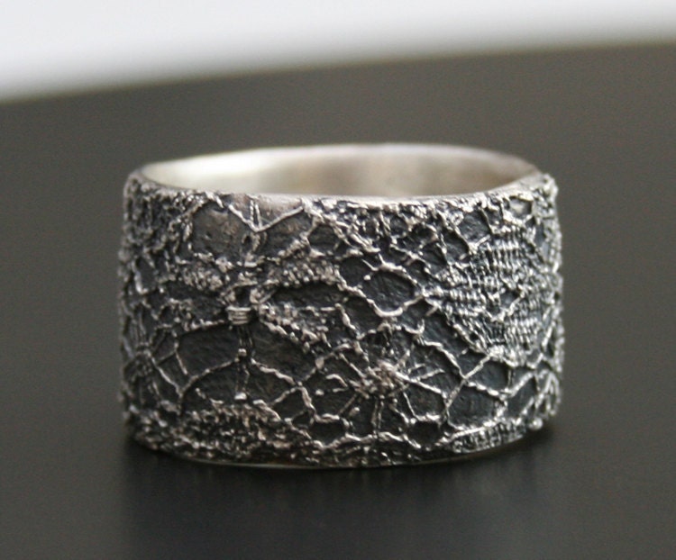 lace ring no 11 - delicate lace texture silver ring - ready to ship in size 7