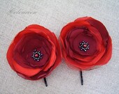 Wedding Hair Accessories Ruby Red Crimson Bobby Pins Bride Bridesmaids Hairdo Flowers Red Hair Clips Red Hairpins - Set of 2