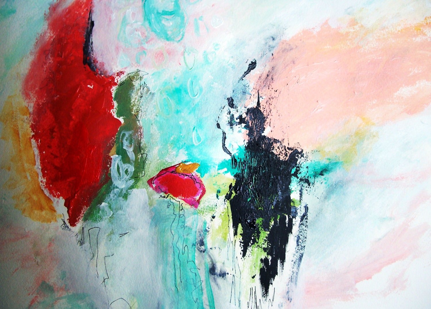 Nightshade-24x18, Mixed Media Original, Painting, Abstract, India Ink, Acrylic, Bold, Fresh
