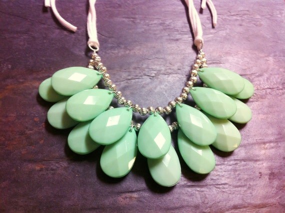 Sea Foam Mint Green Stormy Seas Briolette Bib Statement Necklace with Detachable Ties Anthropologie, Perfect Storm