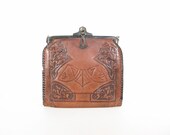 Edwardian Floral Leather Purse . Flapper Gatsby Antique