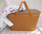 Vintage Basket-Wicker-Picnic-Redmon-50's-MidCentury-Woven-Wood from Tessiemay