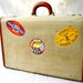 Vintage Luggage 1930s Leather and Herringbone Travel Stickers from Tessiemay