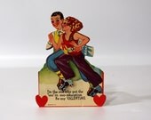 Vintage Valentine Card Roller Skating College Couple