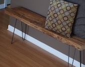 4ft Industrial Reclaimed Wood Bench with mid-century steel hairpin legs, (1.65" standard top, 4' x 11.5"w x 18"h) Ships Free and Fast