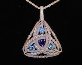 blue topaz,  african amethyst, argentium sterling silver wire wrap pendant