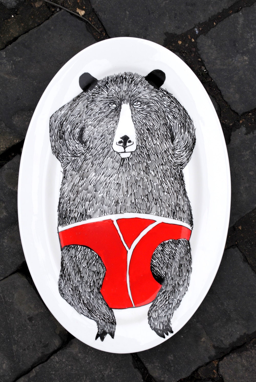 Oval Serving Plate - Mr Bear Relaxing