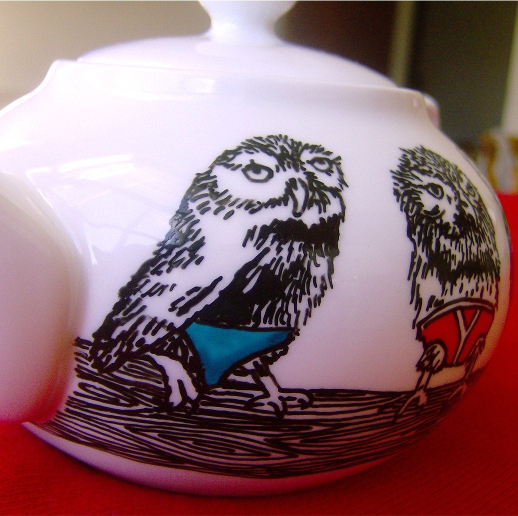 Hand Drawn Teapot - Owls in Pants